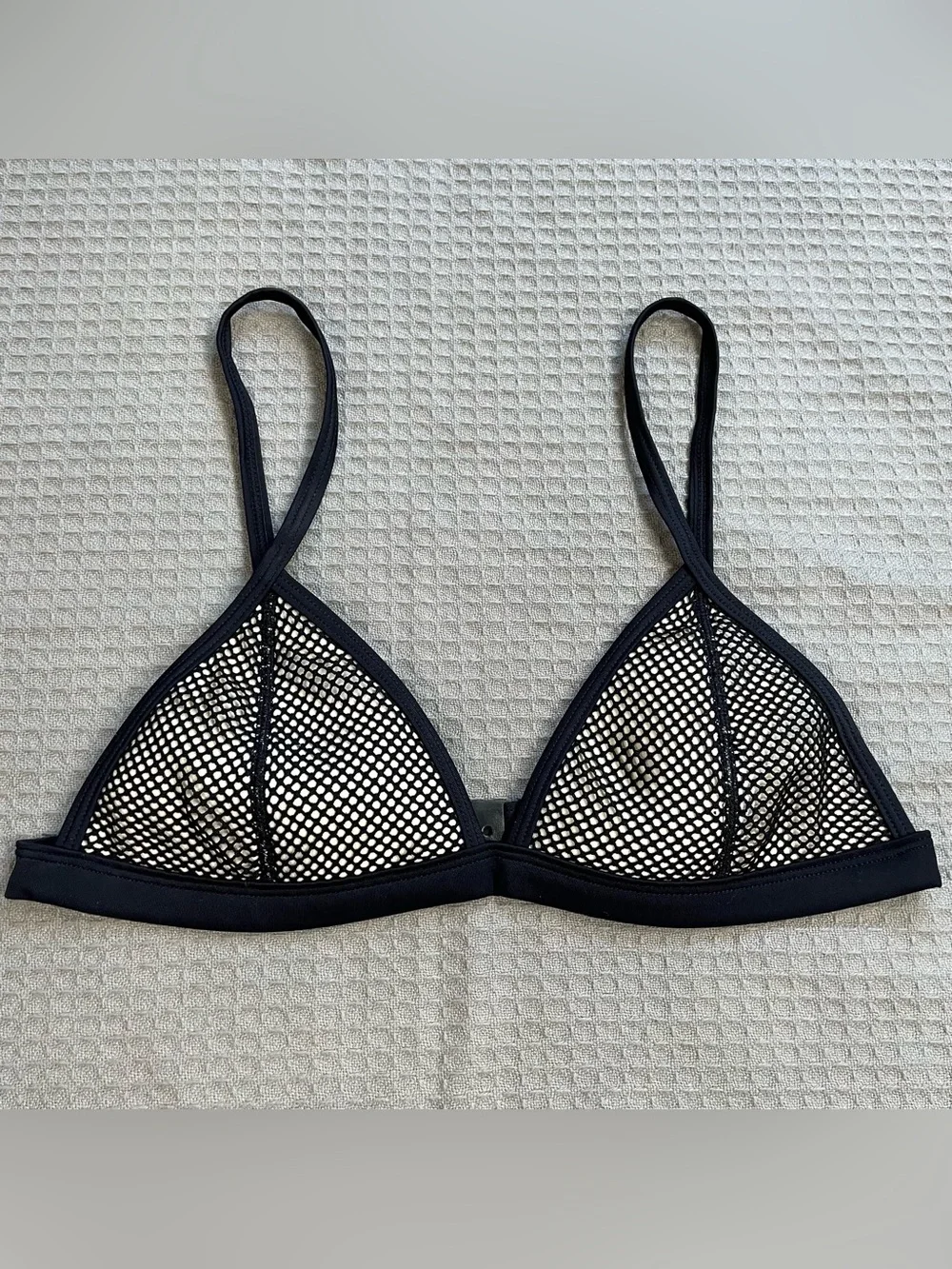 Triangl Mesh Neoprene Bikini Swim Top Small Womens Black Cream